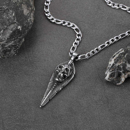 Punk Leaves Skull Pendant Necklace for
