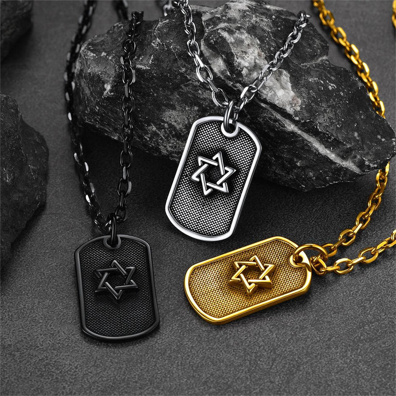 Engraved Jewish Star of David Dog Tag Necklace for
