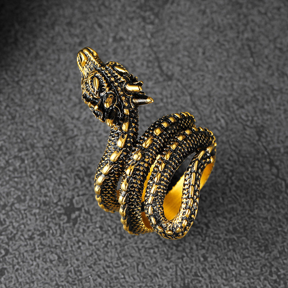Punk Coiled Dragon Stainless Steel Ring for