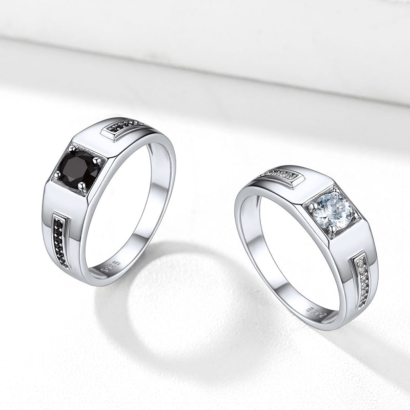 Black Onyx Ring Diamond Ring in Sterling Silver