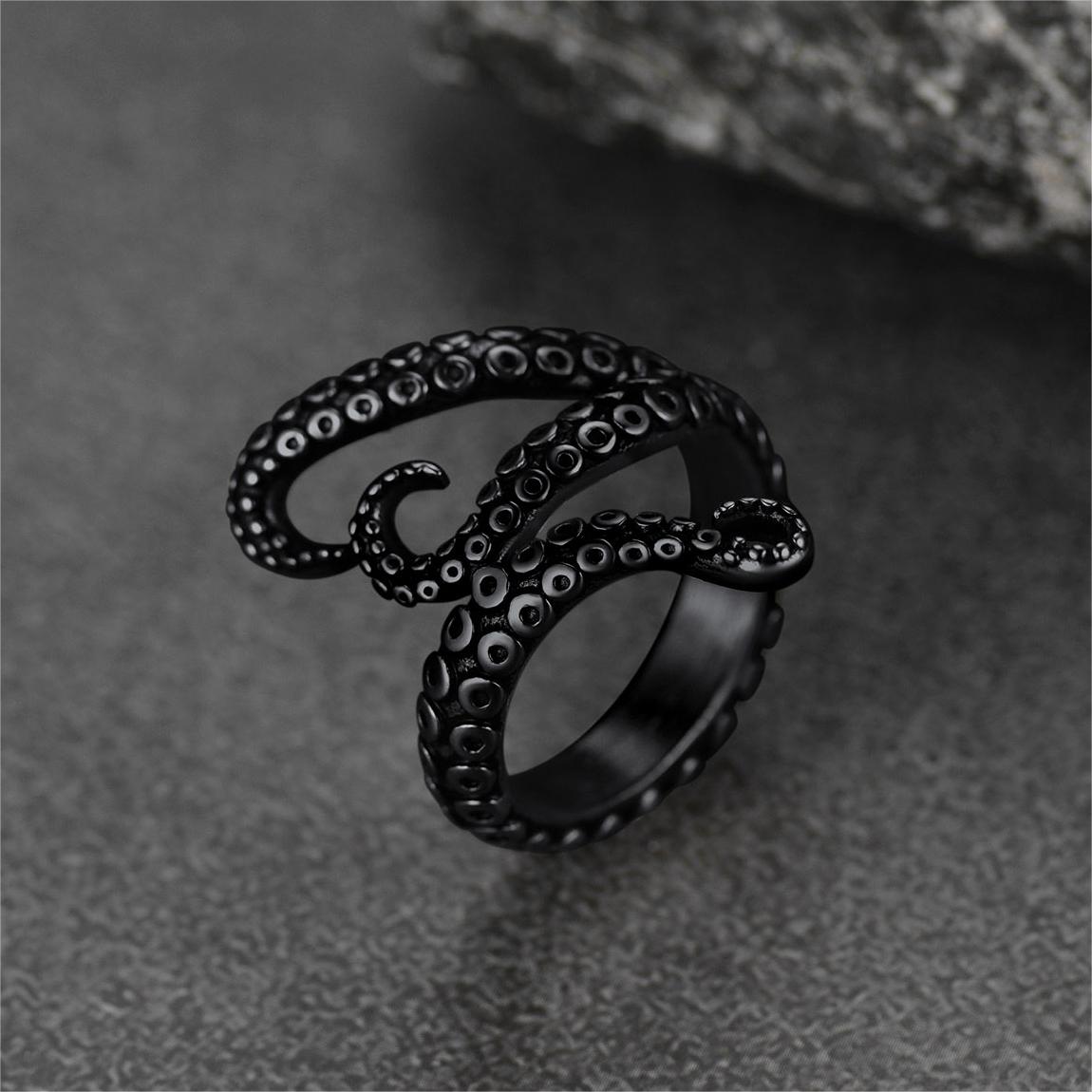 Biker Punk Three Octopus Tentacle Ring for