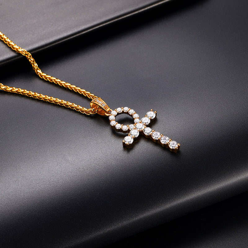 Ankh Cross Necklace With Zirconia for