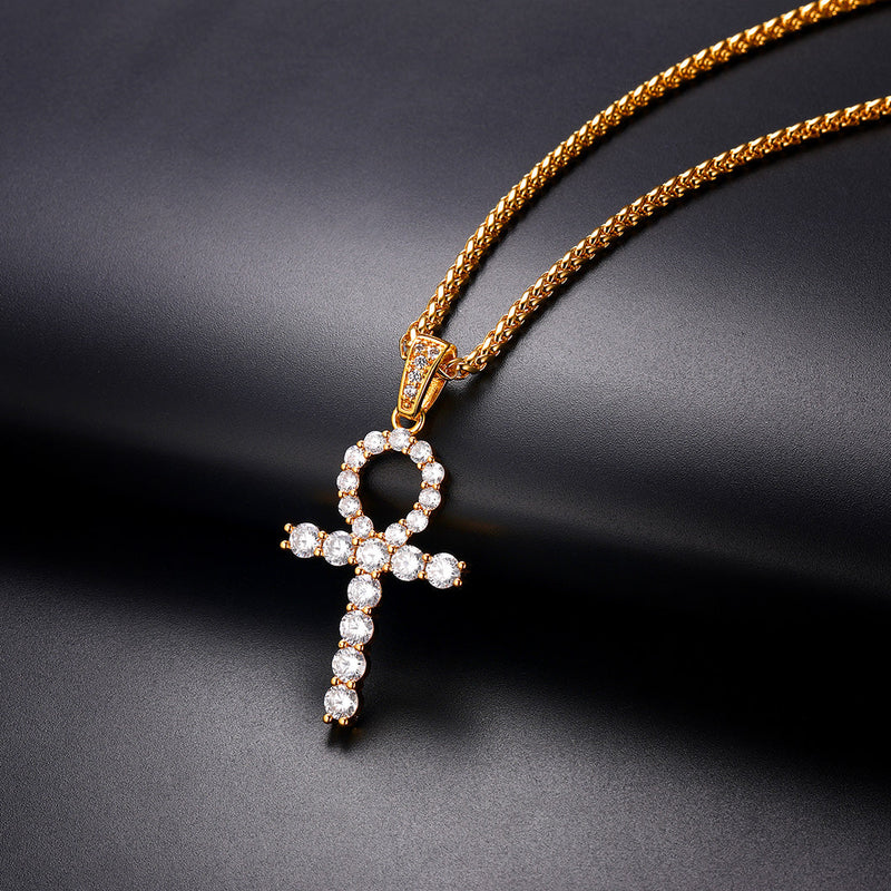 Ankh Cross Necklace With Zirconia for