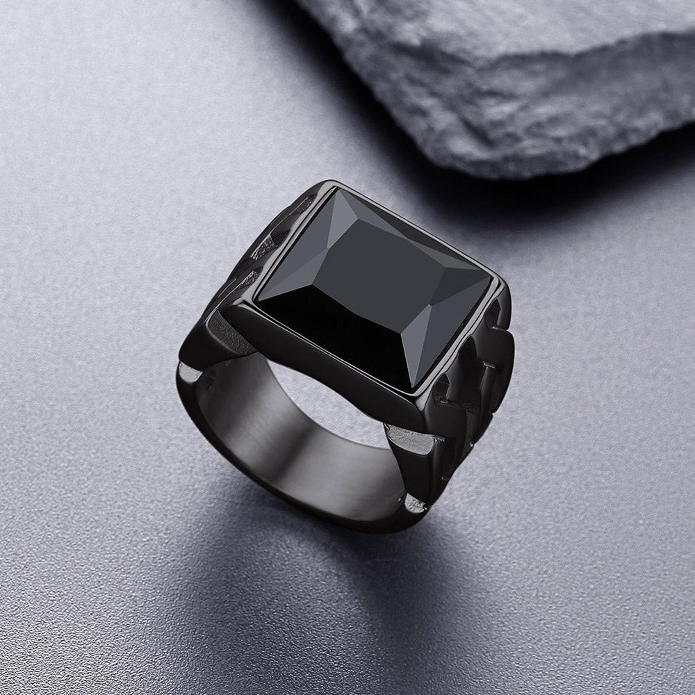 Celtic Black Onyx Signet Ring in Stainless Steel for