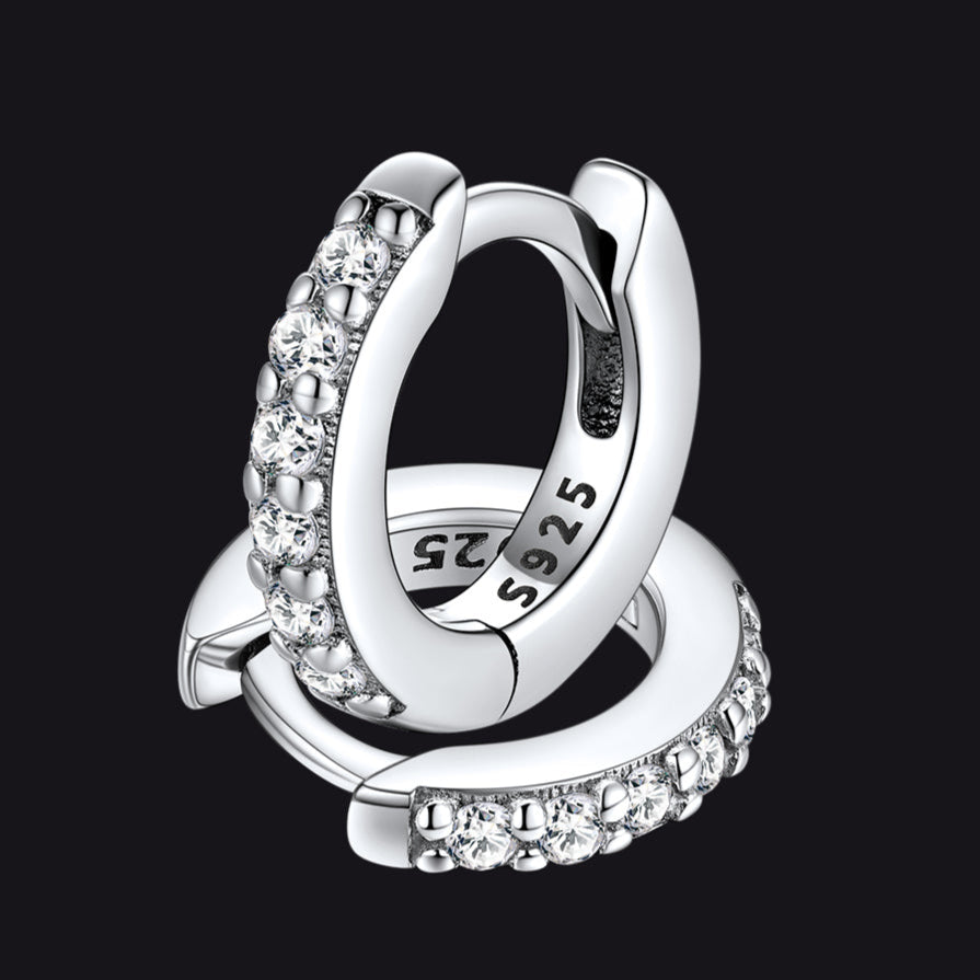 Sparkling Diamond Cartilage Huggie Hoop Earrings for in Sterling Silver