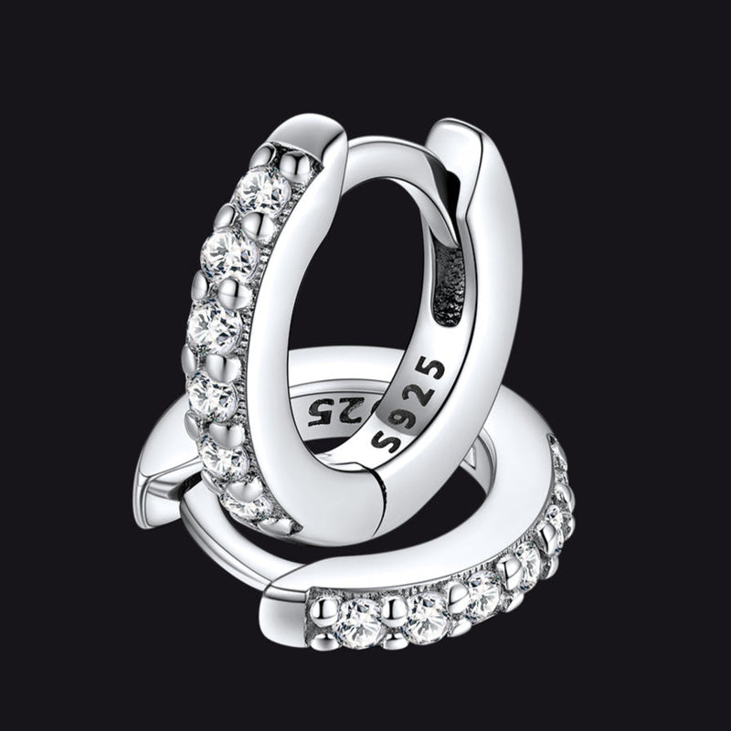Sparkling Diamond Cartilage Huggie Hoop Earrings for in Sterling Silver