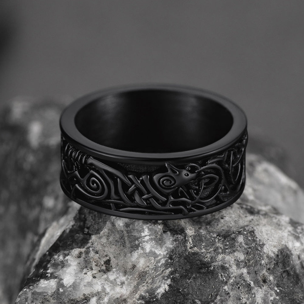 Norse Viking Celtic Wolf Ring Band for