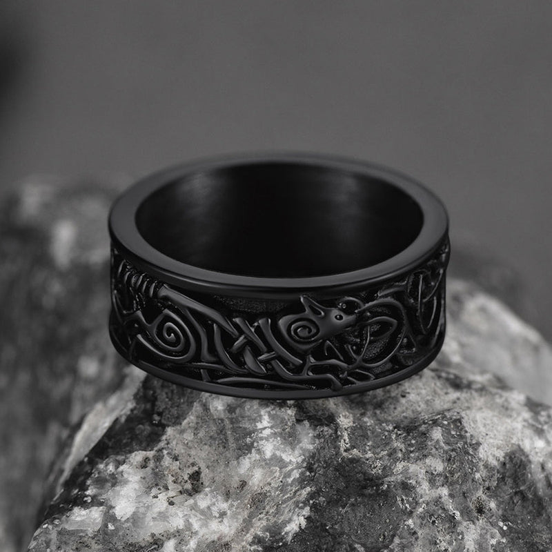 Norse Viking Celtic Wolf Ring Band for