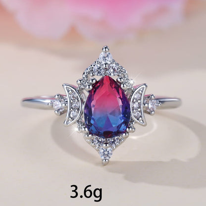 Mystic Triple Moon Goddess Cz Tourmaline Ring