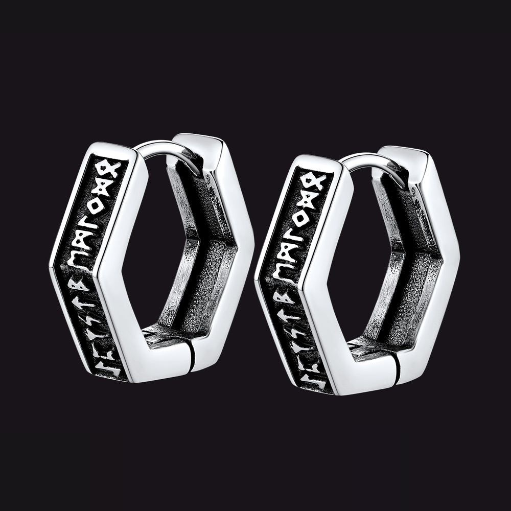 Viking Hexagon Runes Hoop Earrings for