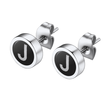 Personalized Black Enamel Initial Letter Stud Earrings for