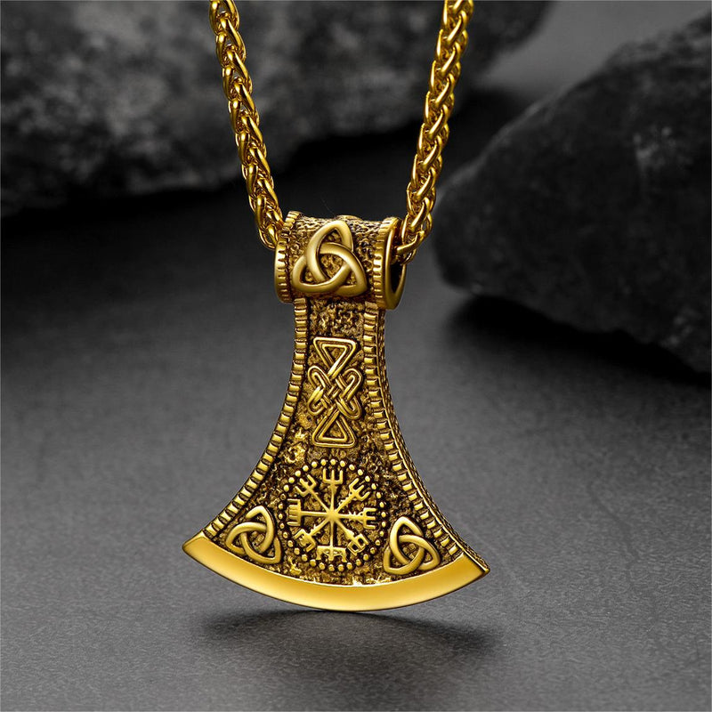 Battle Axe Viking Pendant Necklace With Compass for