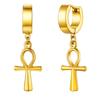 Ankh Cross Dangle Hoop Earrings for