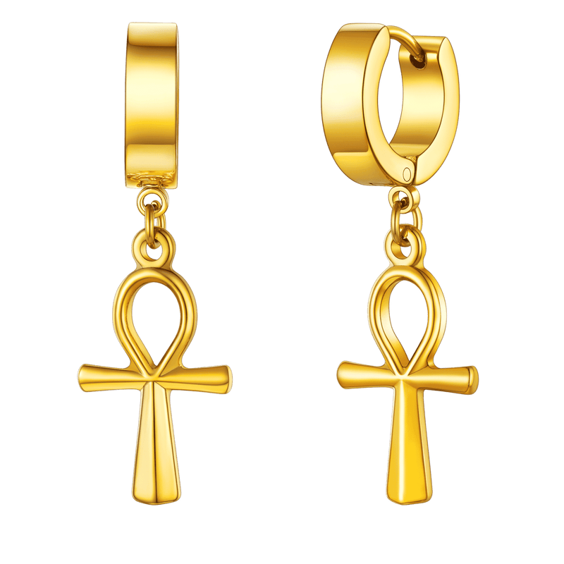 Ankh Cross Dangle Hoop Earrings for