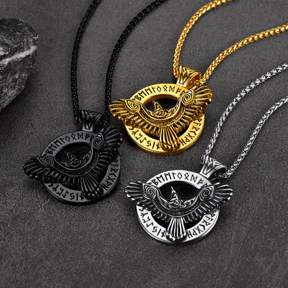 Viking Odin's Raven Necklace for With Runes