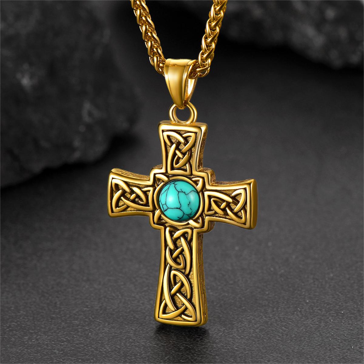 Turquoise Celtic Cross Pendant Necklace for