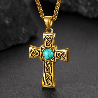 Turquoise Celtic Cross Pendant Necklace for