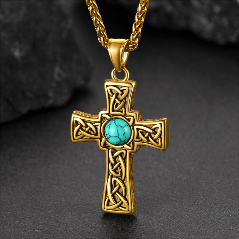 Turquoise Celtic Cross Pendant Necklace for
