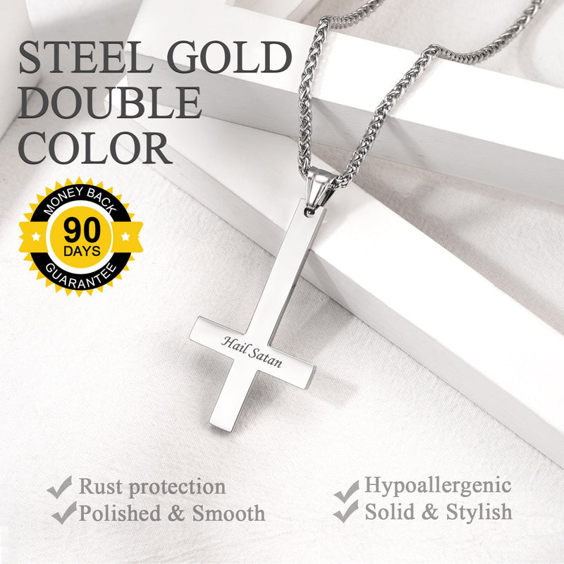 Stainless Steel Inverted Cross Pendant Necklace for