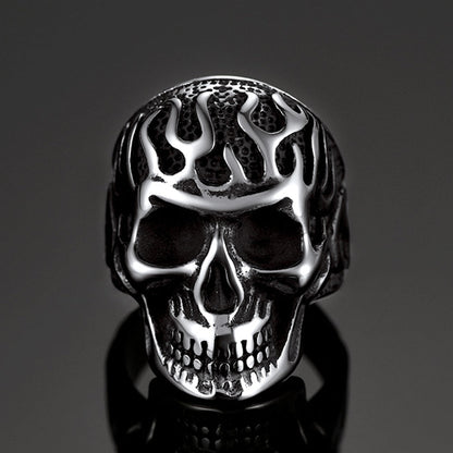 Gothic Fire Flaming Skull Stainless Steel Ring for
