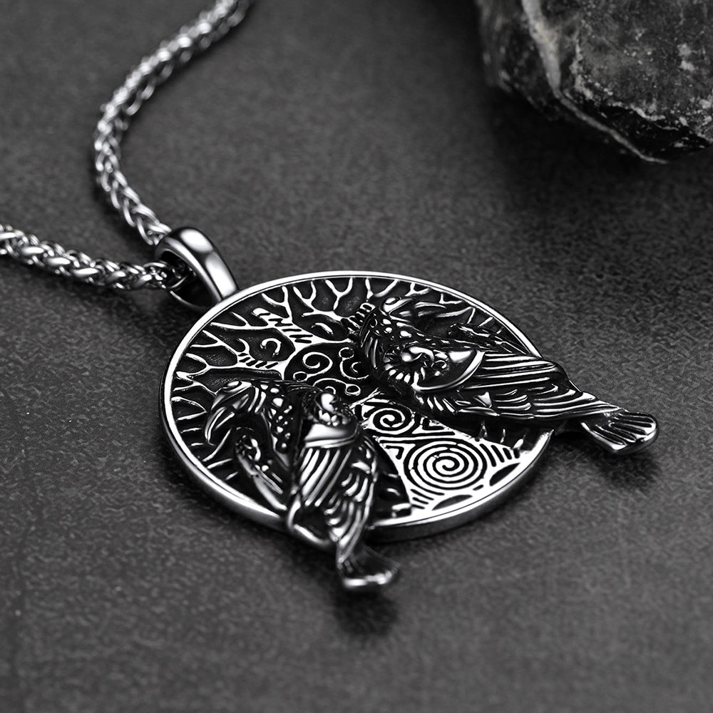 Viking Huginn and Muninn Ravens Coin Necklace for