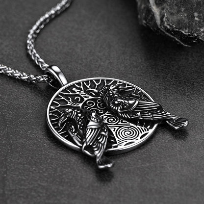 Viking Huginn and Muninn Ravens Coin Necklace for