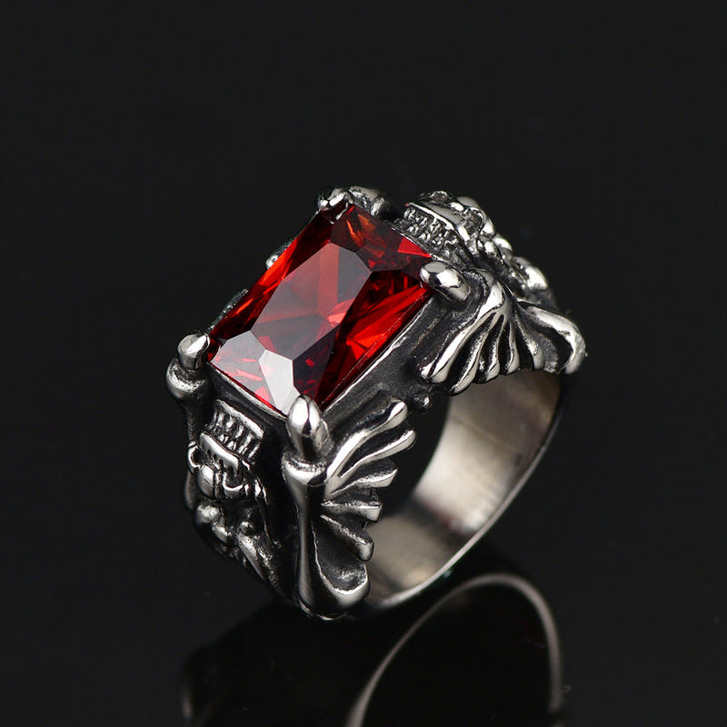 Flash Gothic Ruby Dragon Ring Stainless Steel