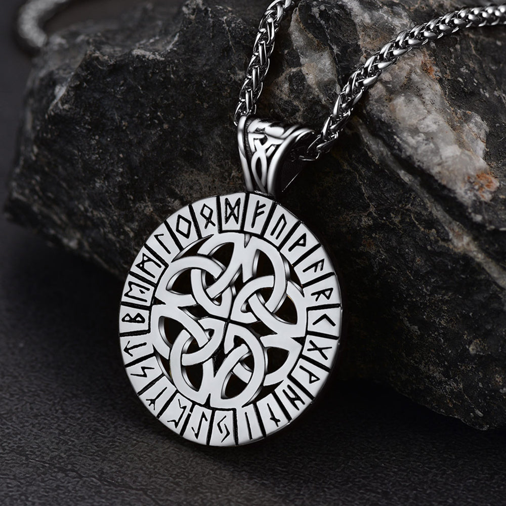 Irish Celtic Knot Necklace With Viking Runes for