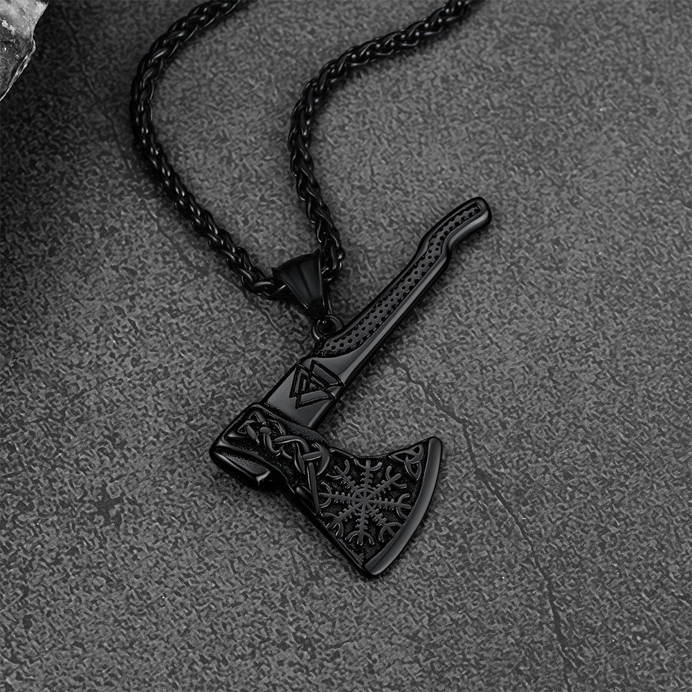 Norse Viking Axe Necklace With Compass for