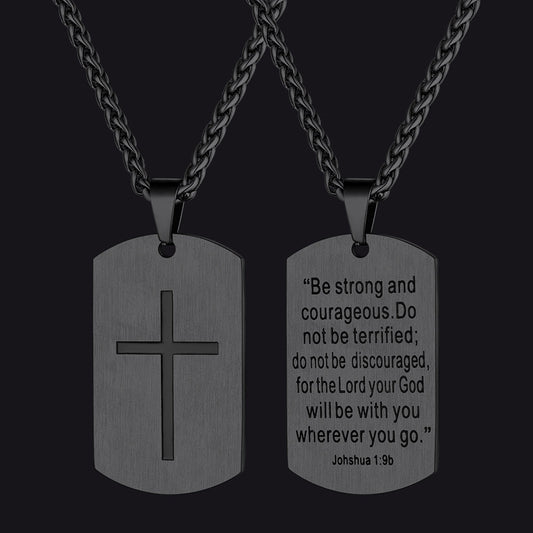 Christian Joshua 1:9 Dog Tag Cross Necklace for