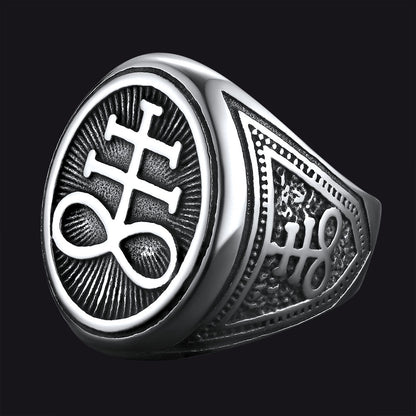 Satanic Leviathan Cross Signet Ring for