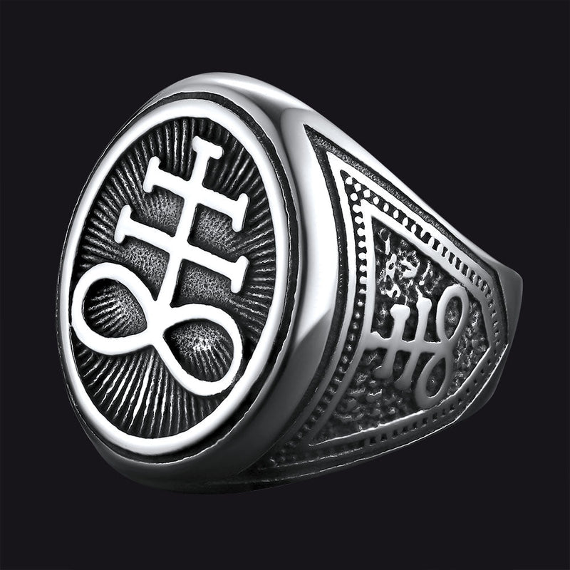 Satanic Leviathan Cross Signet Ring for