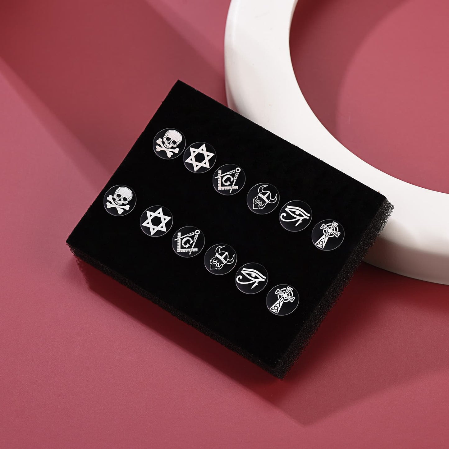 Religious Black Stud Earrings Set for 6 Pairs