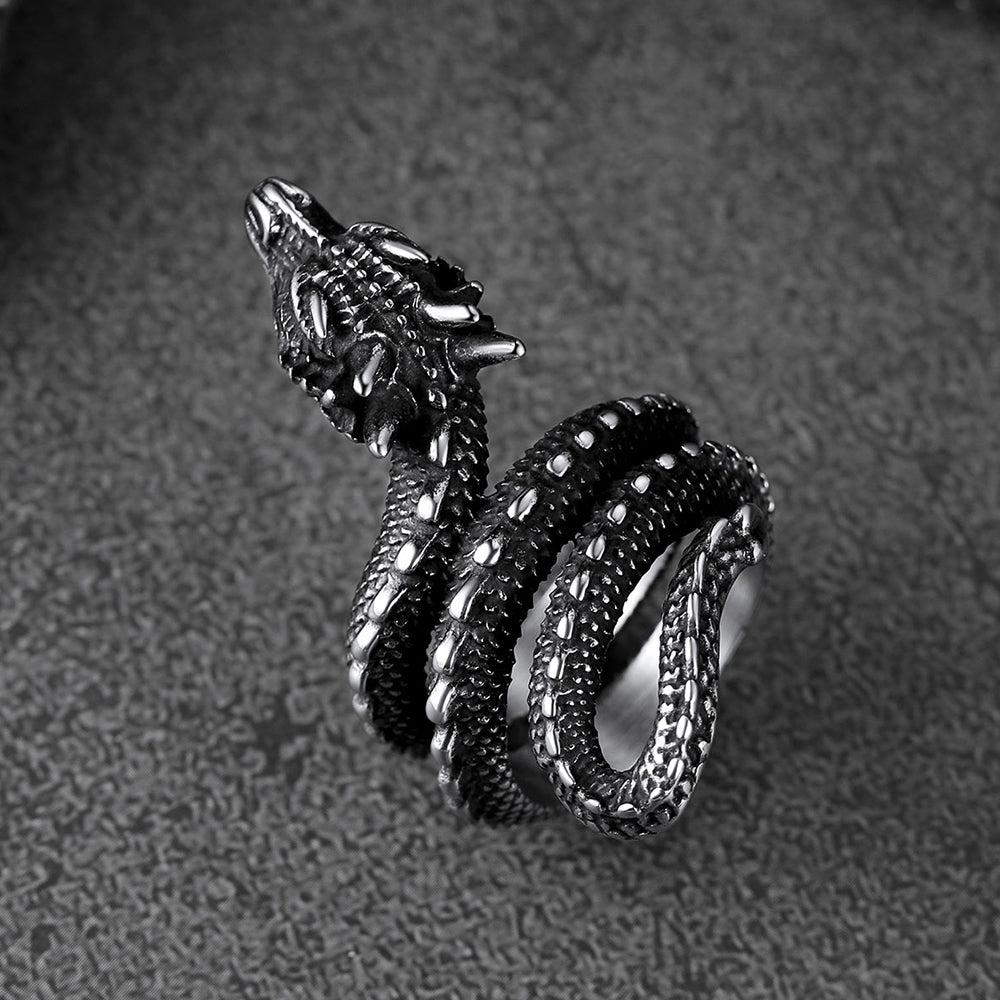 Punk Coiled Dragon Stainless Steel Ring for