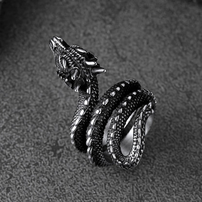 Punk Coiled Dragon Stainless Steel Ring for