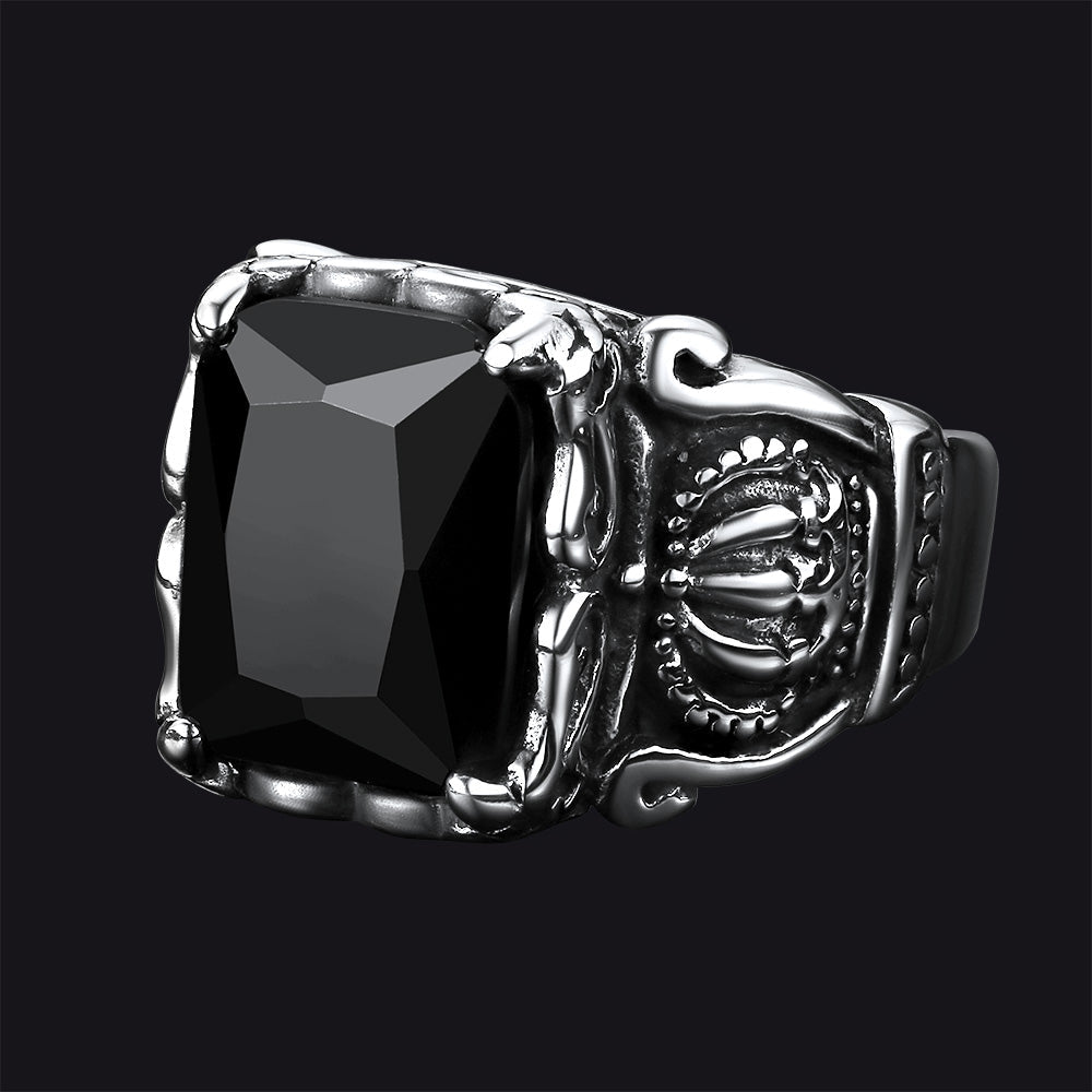 Crystal Crown Black Onyx Ring for