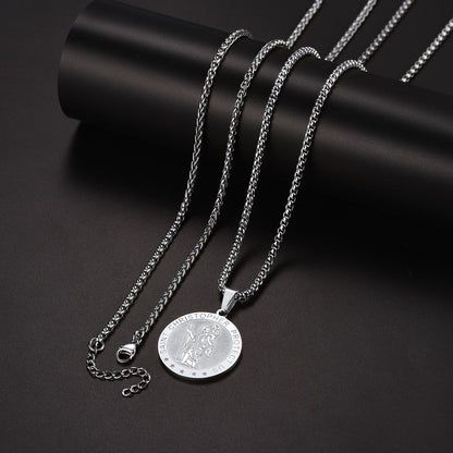 Round St. Christopher Medallion Necklace for