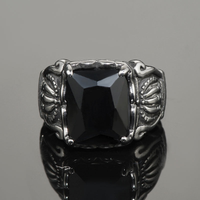 Crystal Crown Black Onyx Ring for