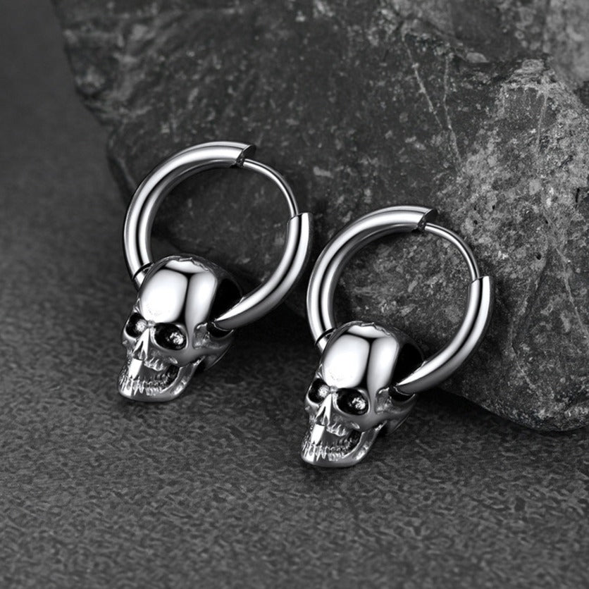 Cool Skull Hoop Dangle Earrings for