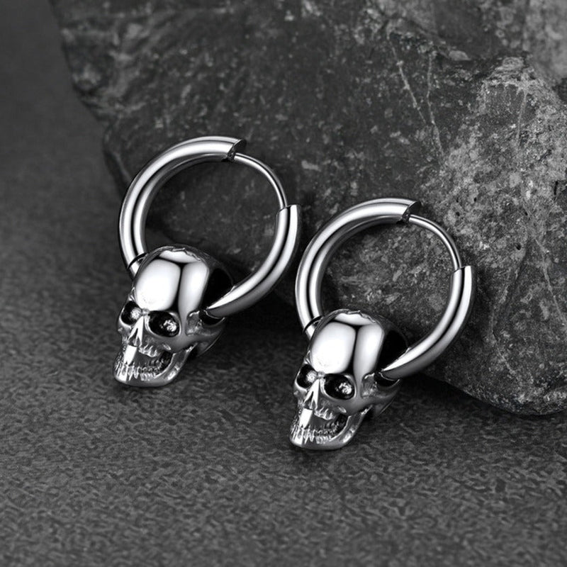 Cool Skull Hoop Dangle Earrings for