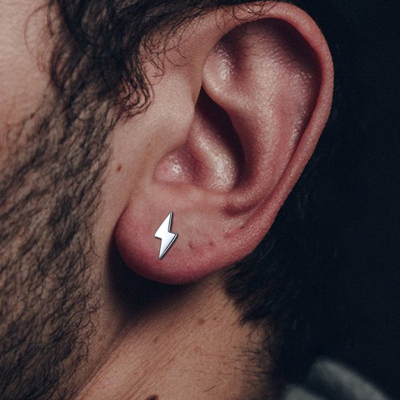 Sterling Silver Lightning Bolt Stud Earrings for