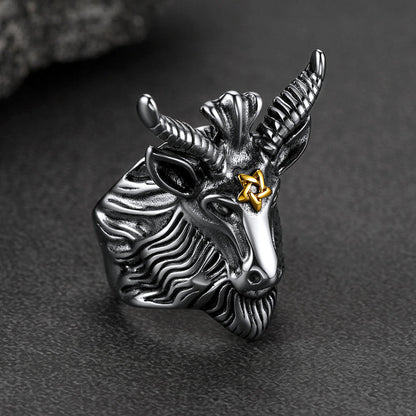 Satanic Baphomet Goat Ring for With Pentagram