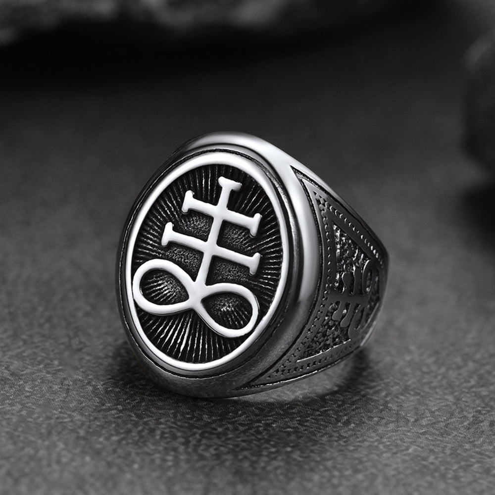 Satanic Leviathan Cross Signet Ring for