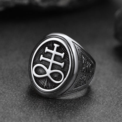 Satanic Leviathan Cross Signet Ring for
