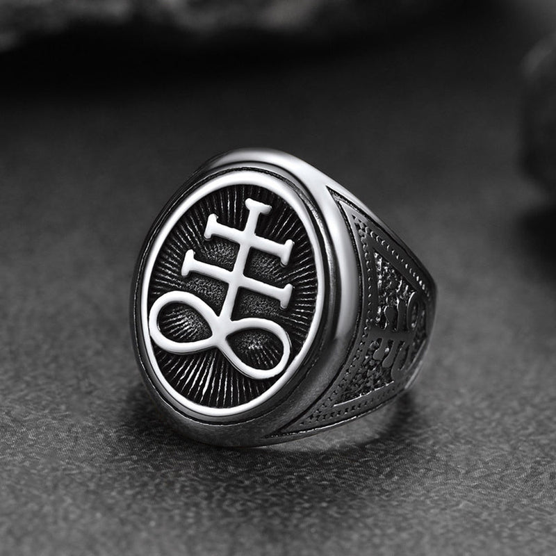 Satanic Leviathan Cross Signet Ring for