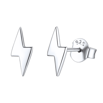 Sterling Silver Lightning Bolt Stud Earrings for