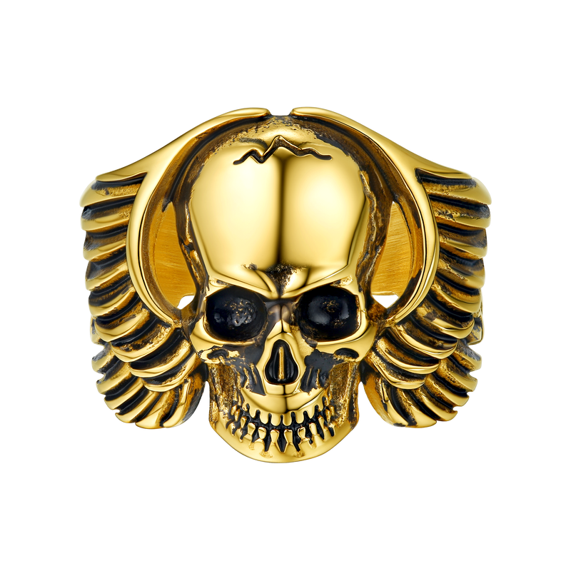 Biker Wings Skull Stainless Steel Ring for