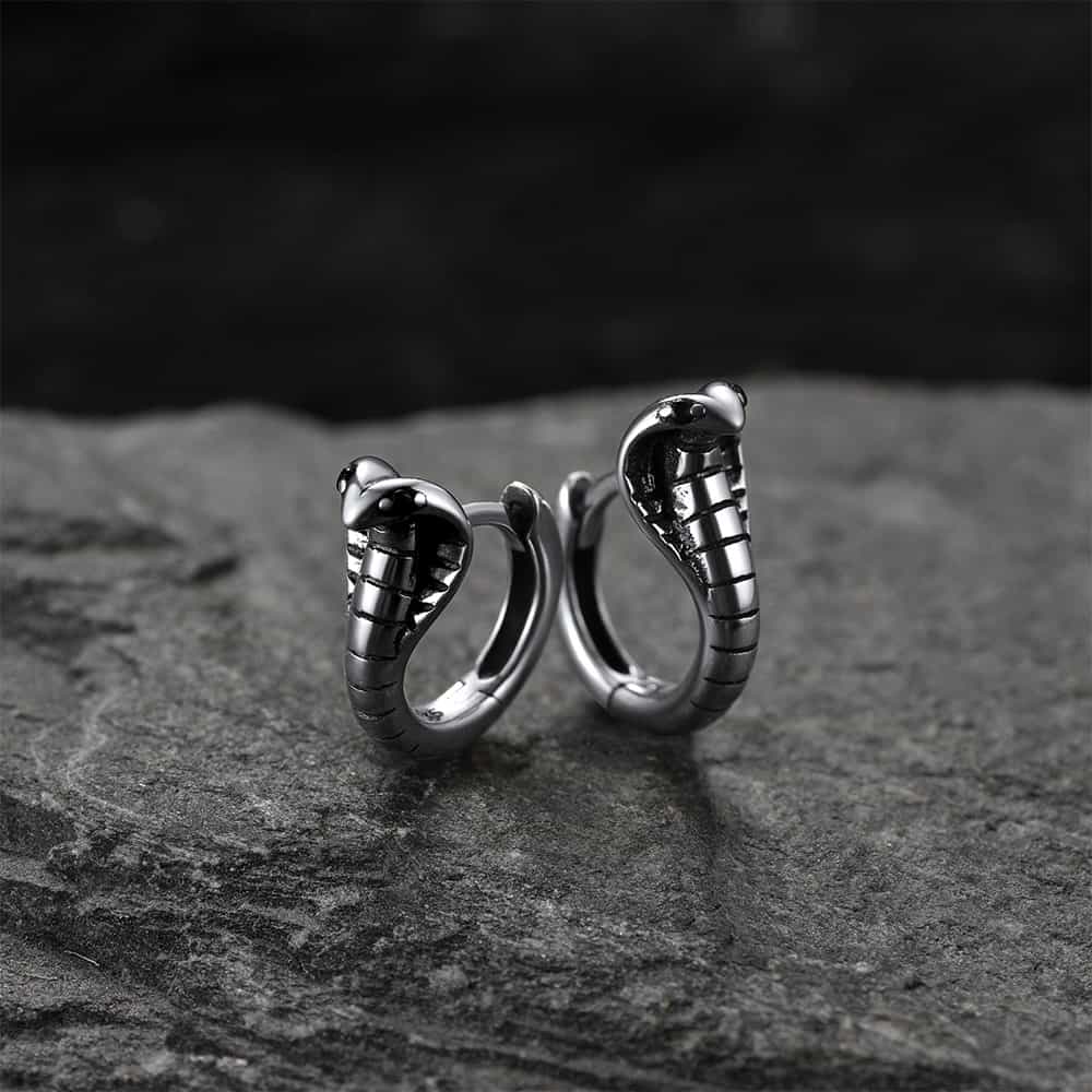 Sterling Silver Cobra Snake Huggie Hoop Earrings for