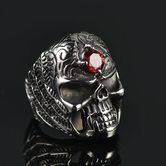 Flash Gothic Skull Ring With Red Gem Forehead for /