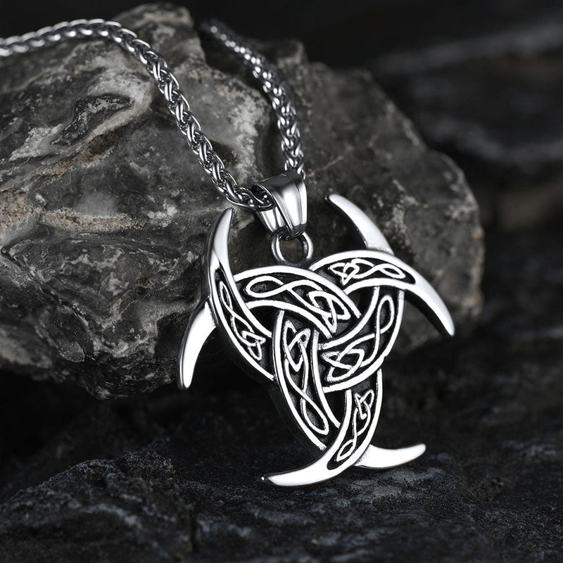 Viking Triple Horn of Odin Necklace Crescent Triquetra Charm Amuelt for